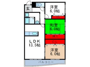 カルム千里山土井Ｂ棟の物件間取画像